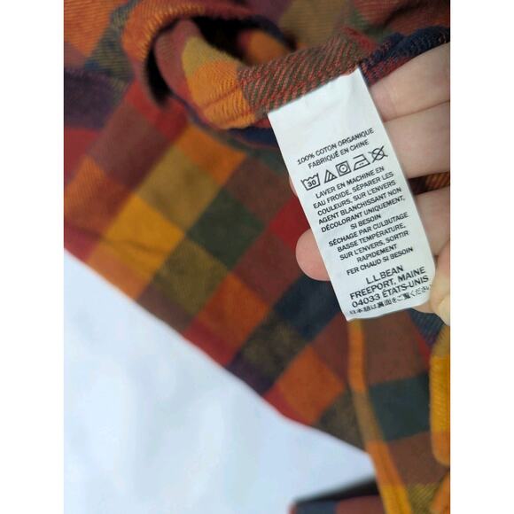 LL Bean Brown Plaid Flannel Button Down Shirt Orange Thermolite Size LT L Tall - Picture 7 of 8